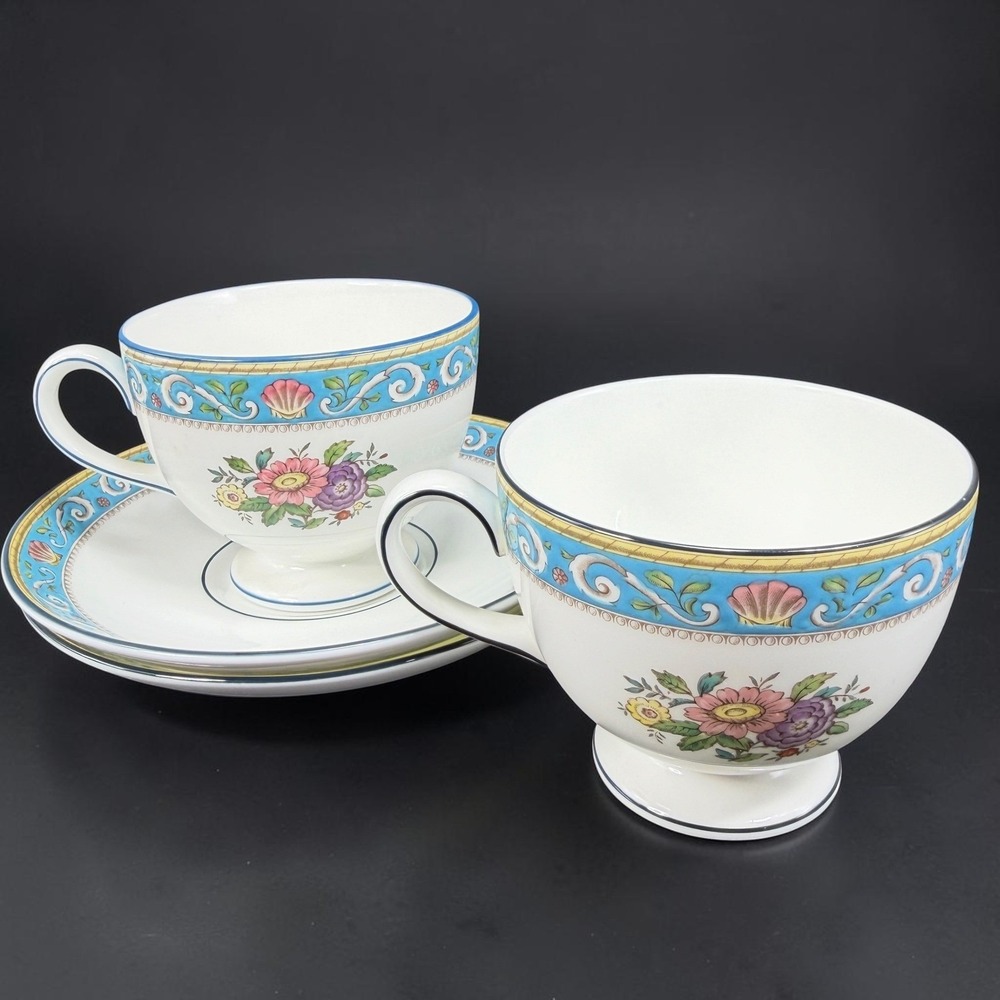 Wedgwood Runnymede Blue W4465 Teacup and Saucer Set Bone China Made in England